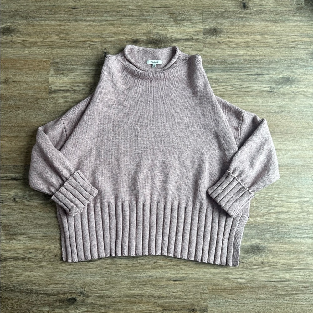 Madewell Glenmoor mockneck amethyst ribbed cuffed cotton wool sweater XL